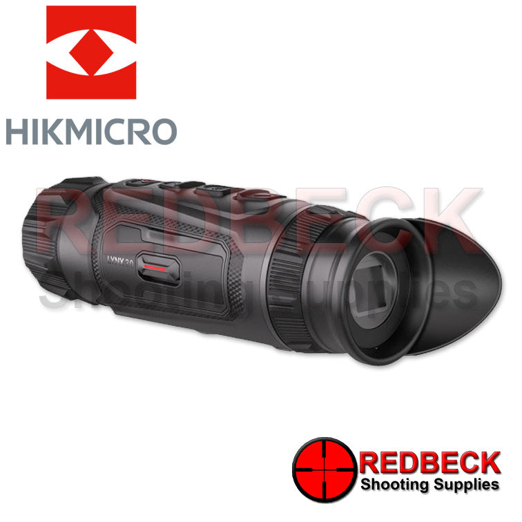 HIK MICRO Lynx 3.0 LQ35 35mm Thermal Monocular Angled Rear View Showing the rubber Eye piece And the magnification Wheel. 
