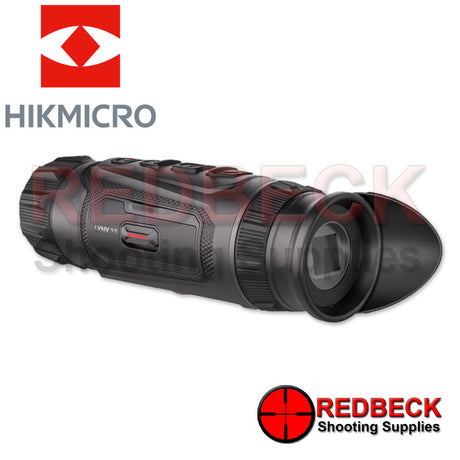HIK MICRO Lynx 3.0 LQ35 35mm Thermal Monocular Angled Rear View Showing the rubber Eye piece And the magnification Wheel. 