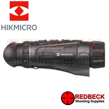 HIK MICRO Lynx 3.0 LQ35L 35mm Thermal Monocular Side View showing the Rear sling hoop and the rubber charging port cover. 