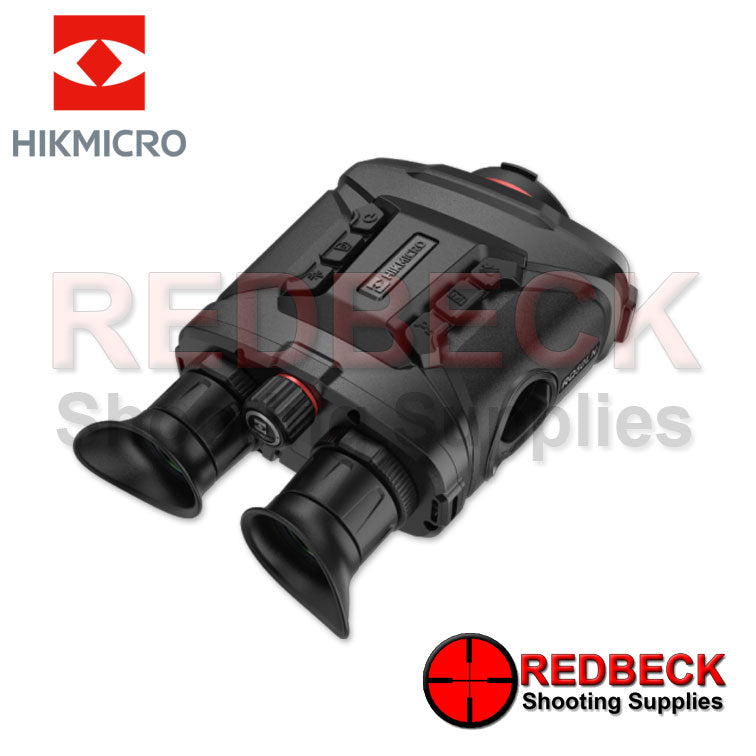 HIKMICRO Raptor RQ50L Thermal Fusion Optical IR LRF Binoculars Rear View Showing The Rubber Eye Pieces. 