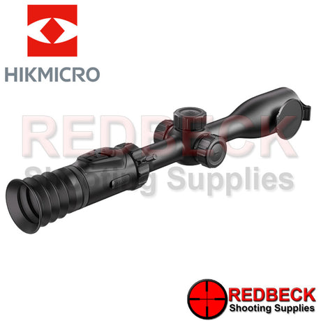 HIKMICRO A50P Alpex Pro Digital Day and Night Vision Rifle Scope Angled Rear View showing the rubber eye piece 