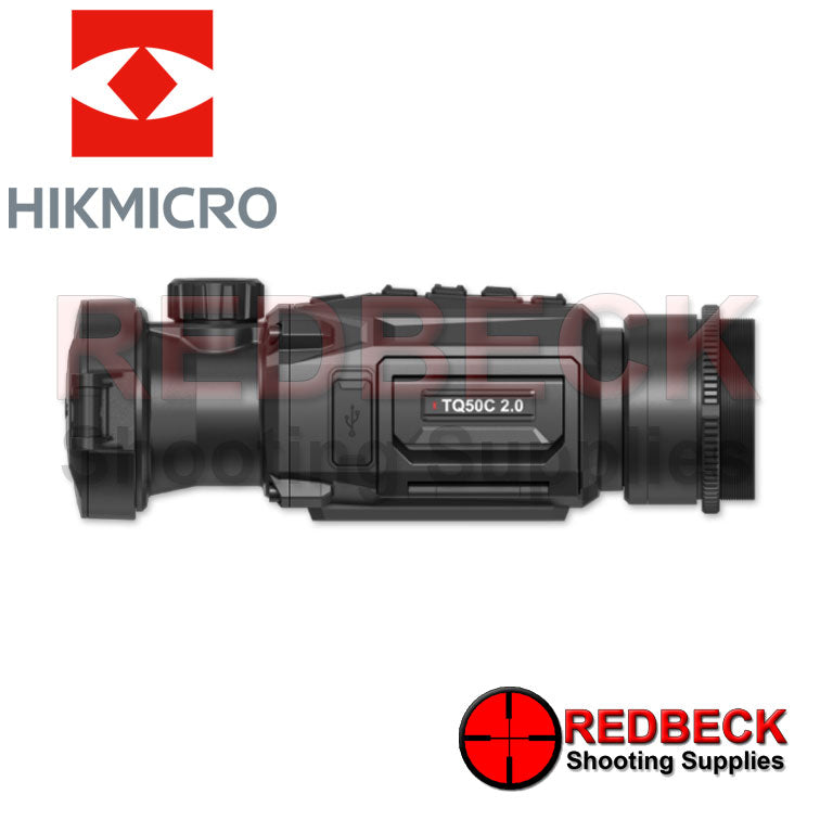 HIKMICRO Ultimate Thunder 2.0 Pro TQ50C Thermal Clip On Scope Side View Showing The USB Rubber Cover And The Threads. 