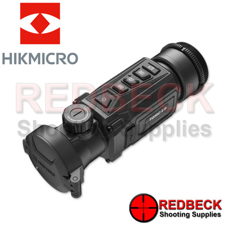 HIKMICRO Ultimate Thunder 2.0 Pro TQ50C Thermal Clip On Scope Top View Showing The Power Button And The Menu Buttons. 