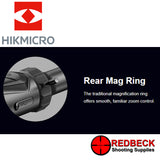 HIK Alpex Pro Digital Night Vision Rifle Scope with LRF. Image shows the adjustable rear magnification ring.
