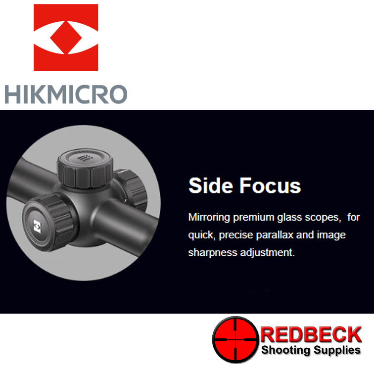 HIK Alpex Pro Digital Night Vision Rifle Scope with LRF. Image shows the side focus adjustment.