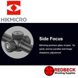 HIK Alpex Pro Digital Night Vision Rifle Scope with LRF. Image shows the side focus adjustment.