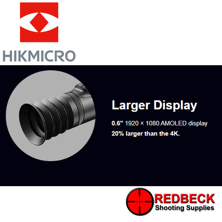 HIK A50PL Alpex Pro Digital Day and Night Vision Rifle Scope with LRF. Image shows the larger display which is 1920x1080 AMOLED.