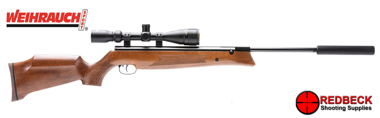 HW 80 K With Silencer Right Side View Showing the cheek piece and the overall look of the stock. 