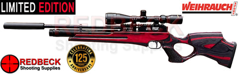 Weihrauch HW100T Limited Edition in Red Laminate Stock. This air rifle has been made to celebrate the 125 years that Weihrauch have been running. The company first started making Weihrauch airguns in 1899.
