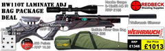 Weihrauch HW110T thumbhole Laminate adjustable air Rifle Airgun Pro Package deal with Hawke 3-12x0, Buffalo river Gun Bag
