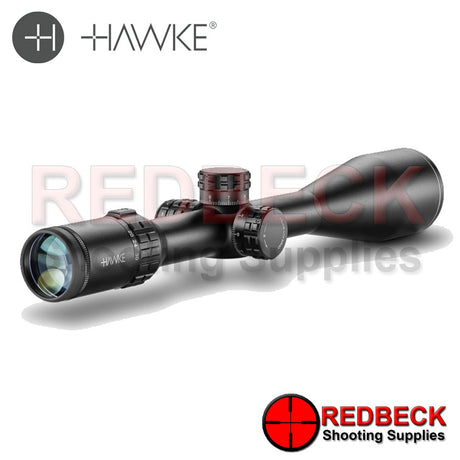 Hawke Frontier 30 SF 5-30x56 Mil Pro Angled Rear View Showing the magnification wheel and the turrets.  