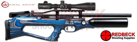 Kral Empire X Blue Laminate Right Hand View showing the picatinny rail and the magazine location. 