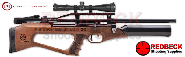 Kral Empire X Walnut Right Hand View Showing the adjustable Buttstock and the picatinny rail.  