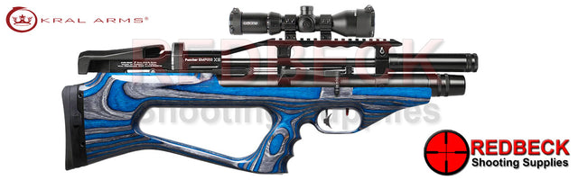 Kral Empire XS Blue Laminate Right Hand View Showing the magazine well and the right hand side lever. 