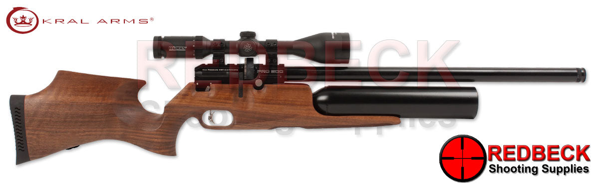 Kral Puncher Pro 500 Walnut Right Hand View showing the 500cc bottle and the sleek design of the cocking lever. 