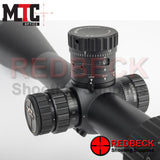 MTC King Cobra F1 8-32x50 First Focal Plane Scope. Close up of turrets and adjustable objective.