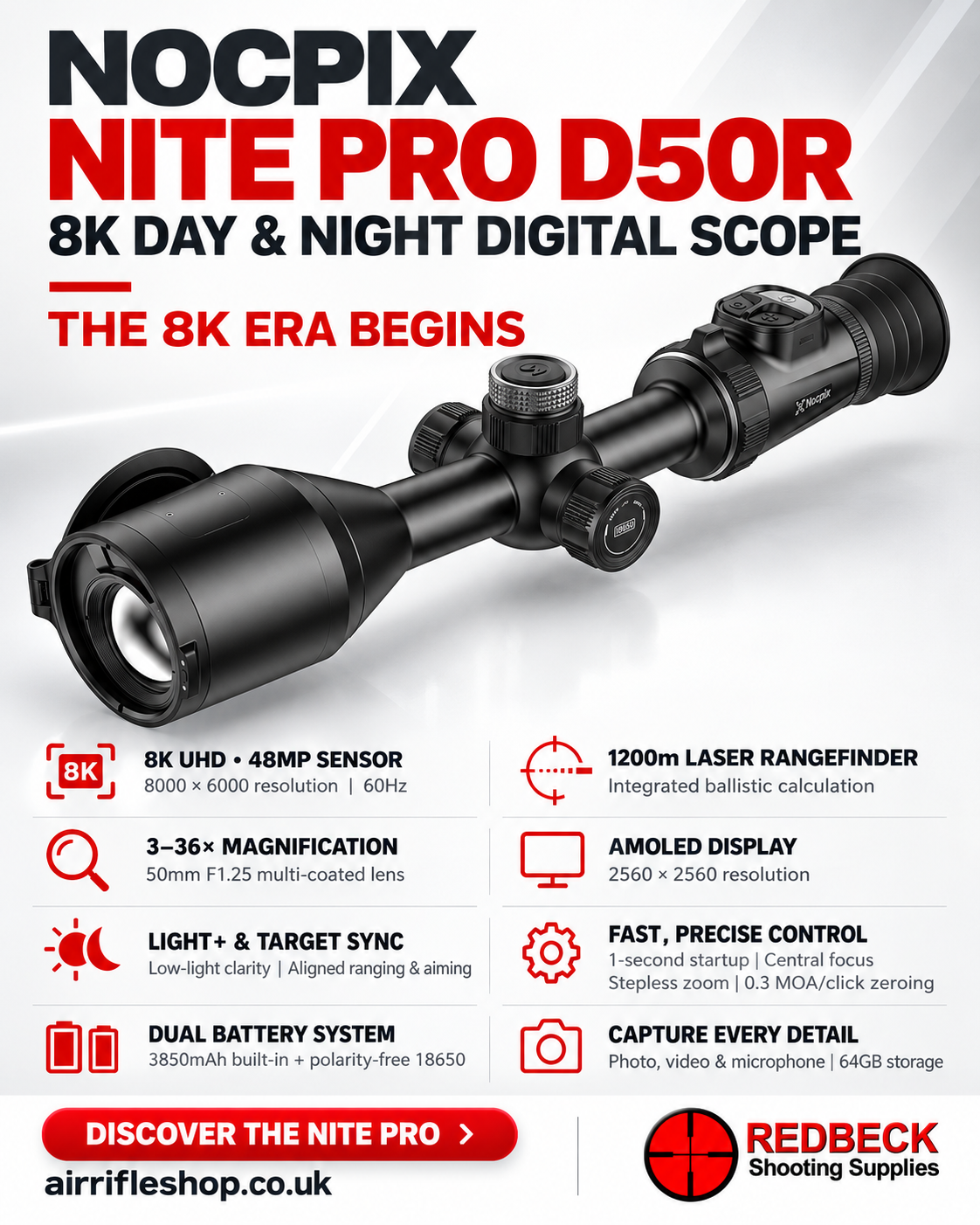 Nocpix Nite Pro D50R 8K Day Night Rifle Scope with LRF and Ballistic Calculation