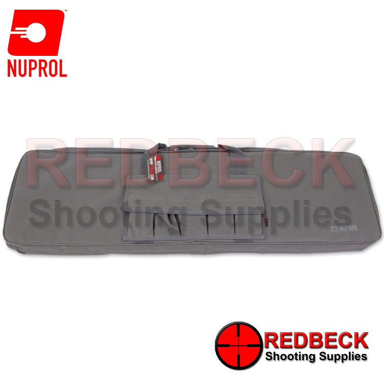 NUPROL PMC Essential Rifle Bag 42" -Grey Showing the 5 external Velcro pockets. 