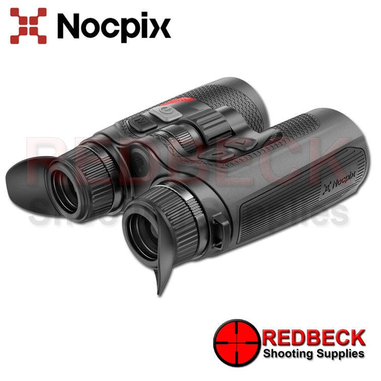 Nocpix QUEST H50R Thermal Imaging Binoculars With LRF right hand side angled view showing control buttons.