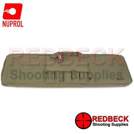 Nuprol Essential Rifle Bag 46 Green front view Showing the 5 external Velcro pockets. 