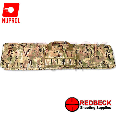 Nuprol Essential Rifle Bag 54 Camo front view Showing 5 external pockets and the sleek camo design. 