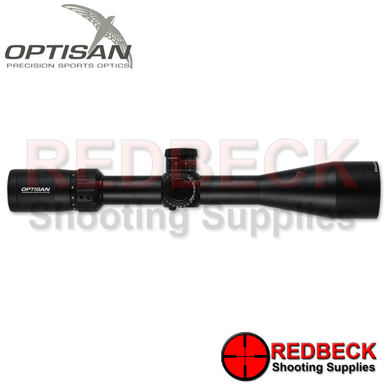 Optisan EVX G2 6-24x50 F1 FFP Non Illuminated F1 MOA Side View Showing An Overall View Of The Rifle Scope. 