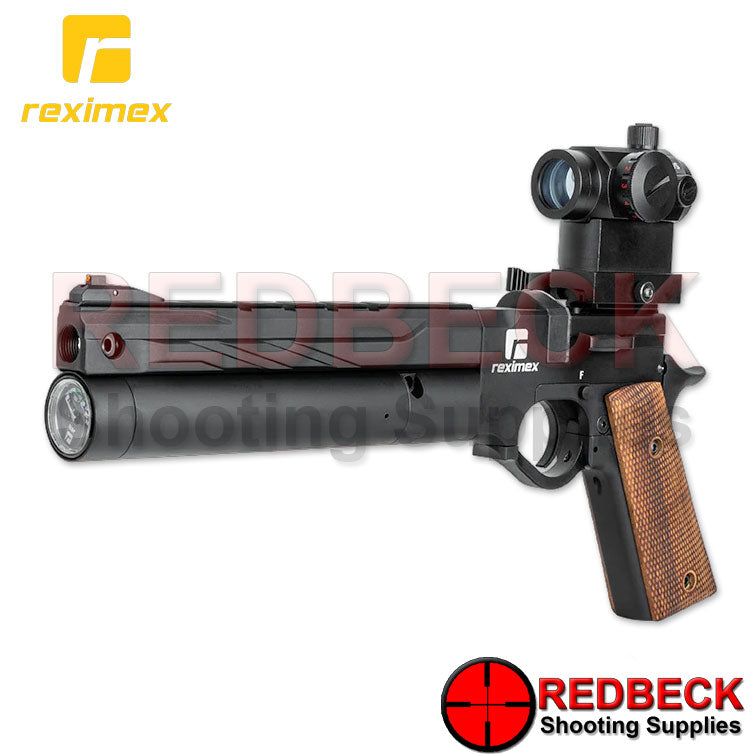 REXIMEX MITO 11 Black Angled Front View showing the pressure gauge and the threaded slide. 