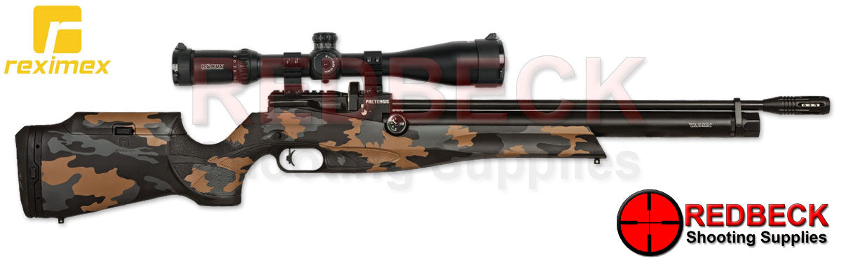 REXIMEX Pretensis Cerakote Ambush Right Hand View showing the swivel stud and the adjustable cheek piece.  