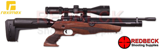 Reximex Myth Walnut Right Hand View showing the Weaver rail and the pre fitted studs. 