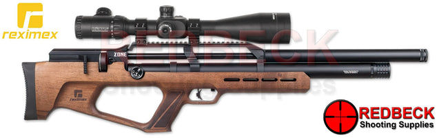 Reximex Zone Walnut Right Hand View showing the weaver rail and the magazine. 