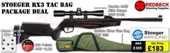 Stoeger rx3 tac air rifle bag package deal with Supplied with 2 piece match grade mounts, a Hawke 4x32 scope, Buffalo River Gun Bag, Targets, and Pellets