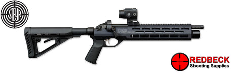 Steyr Air 10 Right Side View Showing the picatinny rail and the collapsible AR15 Stock.  
