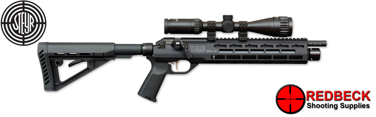Steyr Air 5 Right Side View Showing the AR15 Buttstock and Picatinny Rail. 