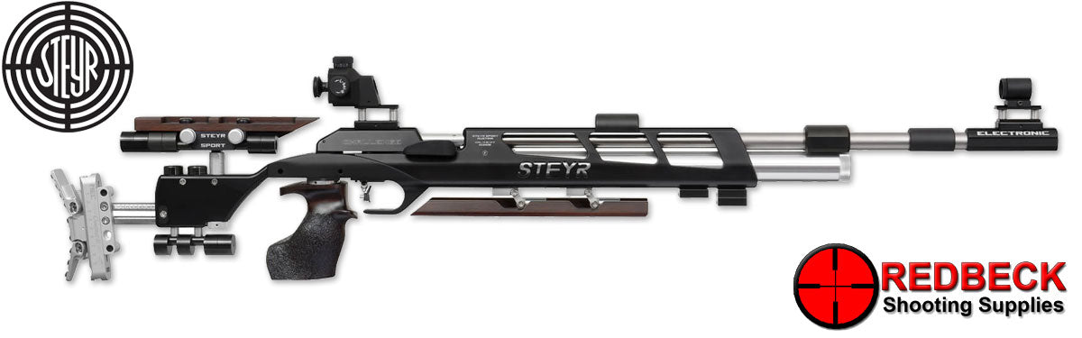 Steyr Challenge Electronic Right Side View Showing the steyr Stabilizer and the adjustable cheek piece. 