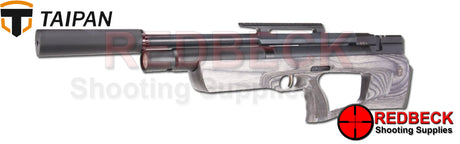 Taipan Veteran II Air rifle 550mm Grey Laminate angled front view showing the cylinder glass and fill probe port
