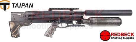 TAIPAN-VETERAN-II-AIRRIFLE-550mm-Tatical-AR-Laminate-Grey-Side-View Showing the location of the fill port and the under rail mounting type.