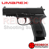 Umarex HPP Left Side View Showing the hammer and the open iron sights. 