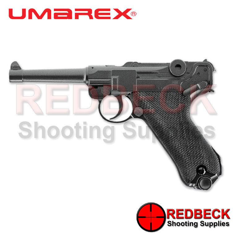 Umarex Legends P08 Left Side View Showing the texture hand Grip. 