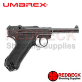 Umarex Legends P08 Right Side View Showing the iron sights. 