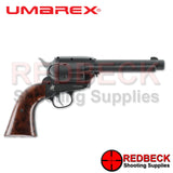 Umarex Marlin Revolver Right Side View Showing the wood Handle. 