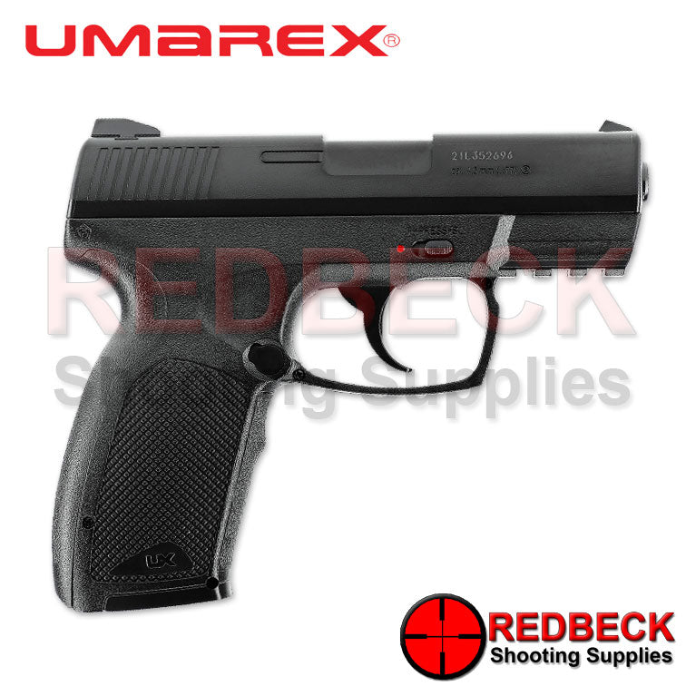 Umarex TDP 45 Right Side View showing the sliding safety and the open iron sights. 