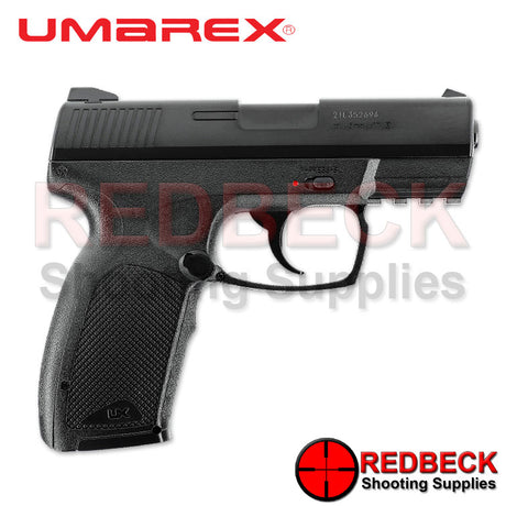 Umarex TDP 45 Right Side View showing the sliding safety and the open iron sights. 