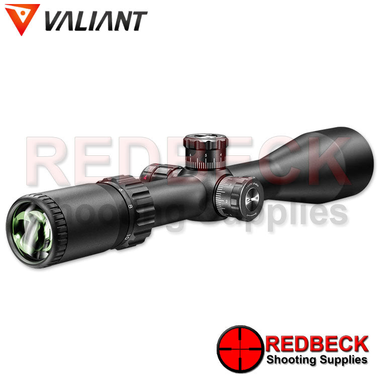 Valiant Optics Air Rifle and Rifle LYNX 6-24X50 MIL DOT Rear View Showing The Exposed Turrets And The Magnification Wheel. 