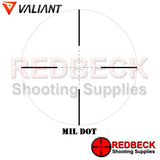 Valiant Optics Air Rifle and Rifle MIL DOT Reticle Showing The Overall View Of The Reticle. 