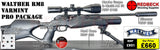 Walther Varmint RM8 Air rifle pro package deal come with the air rifle, hawke 3-12x50 AO IR Scope, match mounts, silencer, weaver bipod, hardcase, pellets and targets.