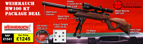 Weihrauch HW100KT PROFESSIONAL PACKAGE DEAL INCLUDES HW100KT AIRGUN HAWKE 3-12X50 SCOPE MATCH MOUNTS, HARDCASE, BIPOD TARGETS AND PELLETS