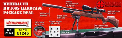 Weihrauch HW100S PROFESSIONAL PACKAGE DEAL INCLUDES HW100S AIRGUN HAWKE 3-12X50 SCOPE MATCH MOUNTS HARDCASE, BIPOD TARGETS AND PELLETS