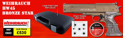 WEIHRAUCH HW45 BRONZE STAR AIR PISTOL PACKAGE DEAL SHOWING THE HARDCASE AND INCLUDED PELLETS