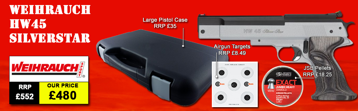 WEIHRAUCH HW45 SILVER STAR AIR PISTOL PACKAGE DEAL COMES WITH PELLETS TARGETS HARDCASE AND THE HW 45 SILVER STAR PISTOL