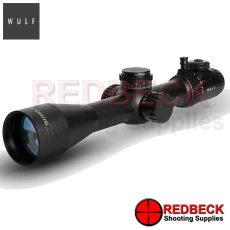 WULF Defender 2.8-18x50 Rifle Scope Front View showing the 50mm front objective. 